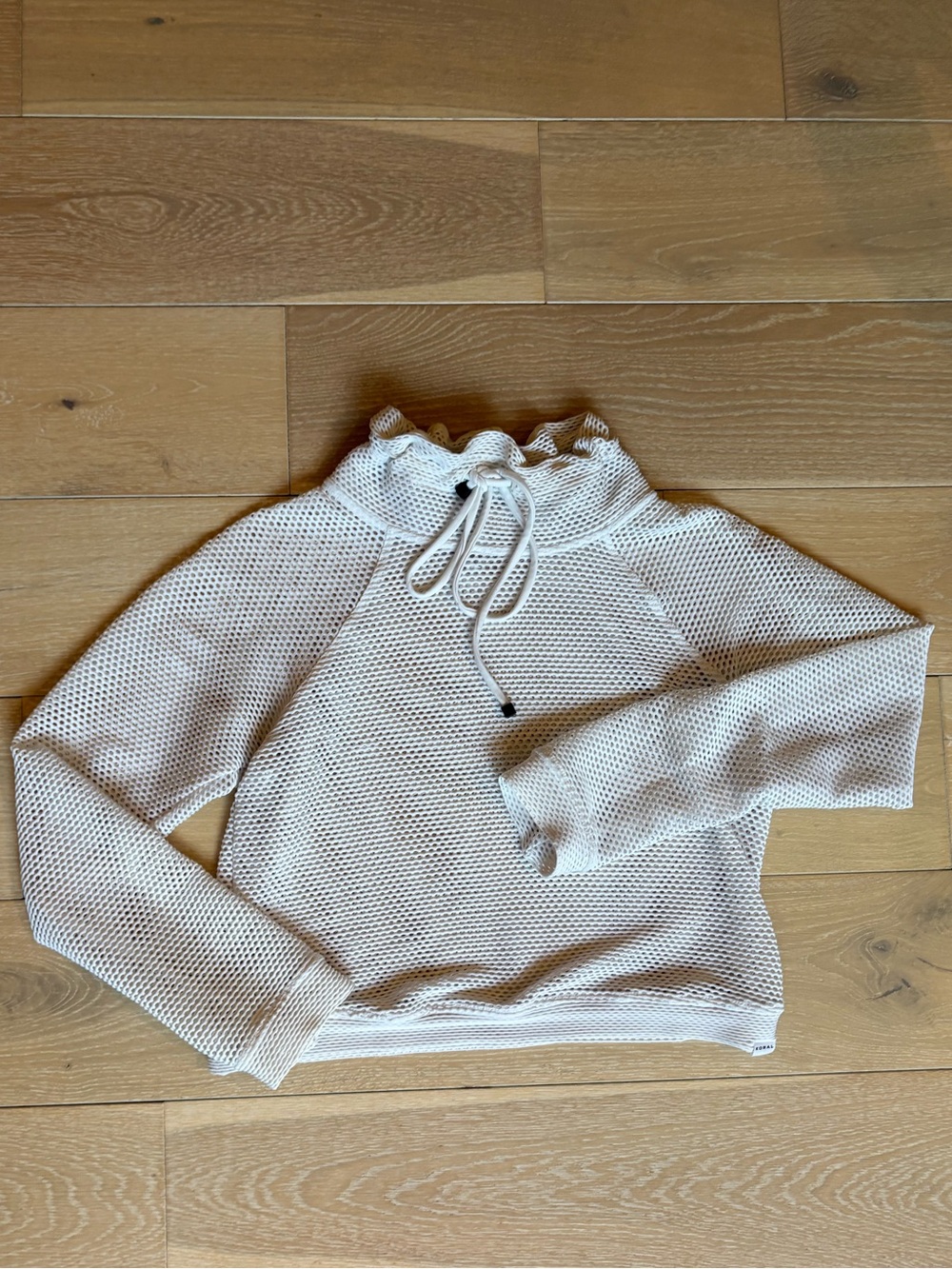 Koral Cream Drawstring Funnel Neck mesh top